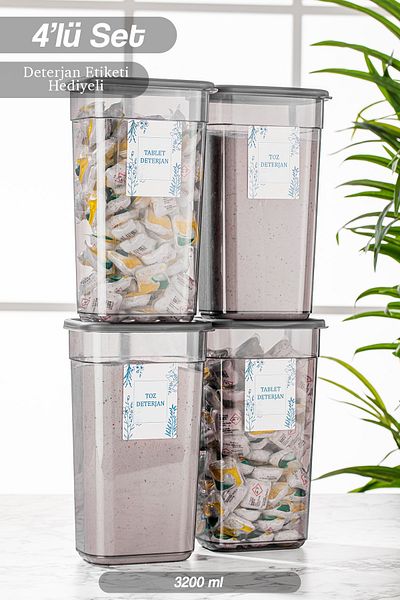 Meleni Home 4 τεμάχια Elina Jumbo Labeled Rectangular Storage Container - Tablet Detergent Storage Box set 3200 ml