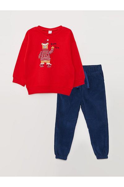 LC Waikiki Crew Neck, hosszú ujjú újévi témájú kisfiú szett 2 darabból
