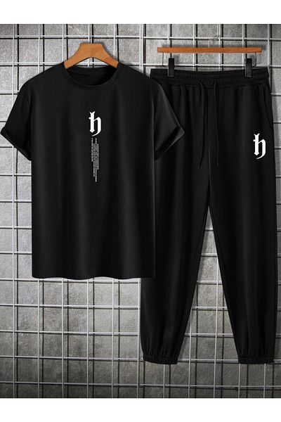 YUVEST Blackrock Unisex Oversize Chest Vertical Printed Black Crew Neck T-shirt Tracksuit
