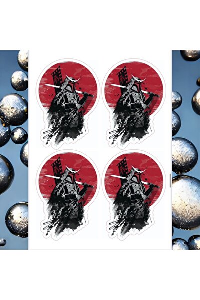 sticker Motosiklet Kask Araç Arka Cam Laptop Telefon Japon Samuray 4'lü Çıkartma