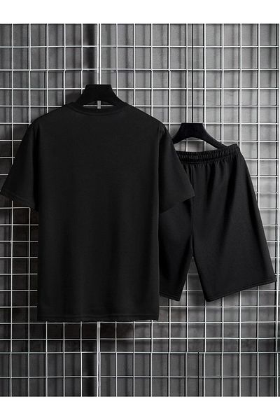 YUVEST Черни къси панталони с тениска с кръгло деколте Blackrock Oversize New York