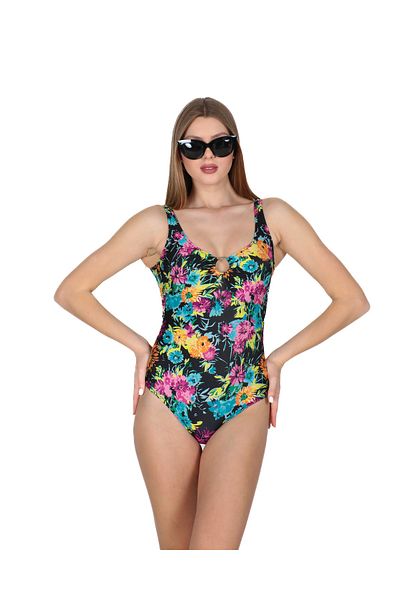 Dilay Ringed Front Swimsuit Black Patterned