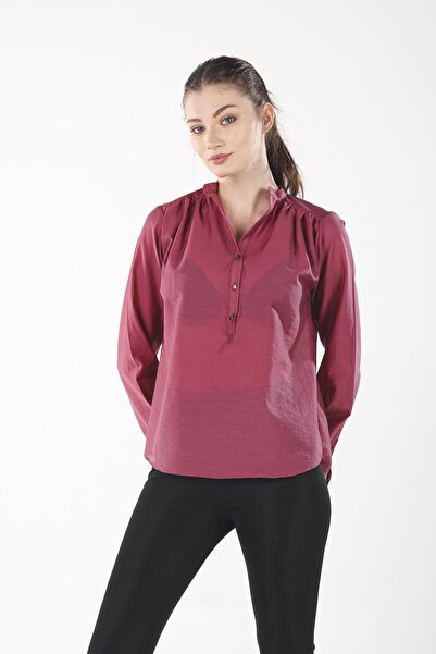 ALİS DRESS Gül Kurusu Yarım Düğmeli Ince Gömlek