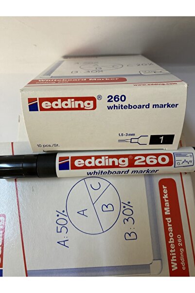 Eddıng Beyaz Tahta Kalemi 10lu 1 Kutu Kod:260 Siyah/mavi/kırmızı Renk