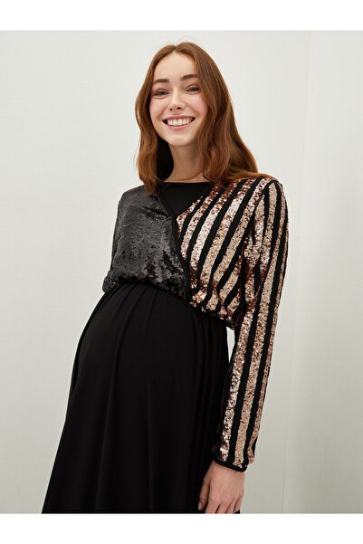 LC Waikiki Double Breasted Neck Sequined Long Sleeve Maternity Dress