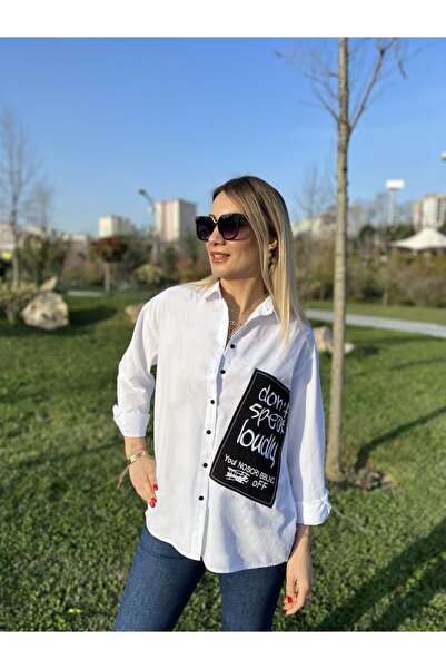 Genel Markalar Premium Kalite Yazılı Oversize Gömlek-s