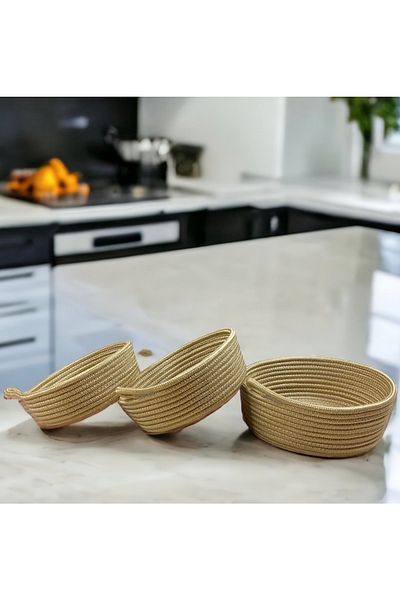 MaVaux Set de 3 coșuri cu fundă - frânghie de iută tricotate și decorative