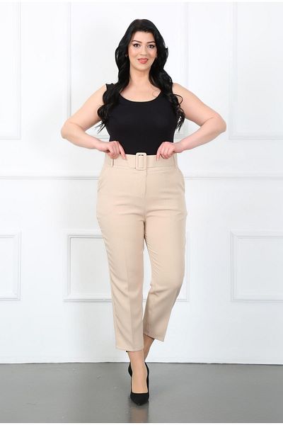 By Alba Collection Women's Mink Thick Belted Dumbbell Large Size Pants
