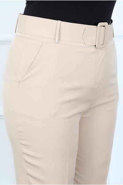 By Alba Collection Women's Mink Thick Belted Dumbbell Large Size Pants