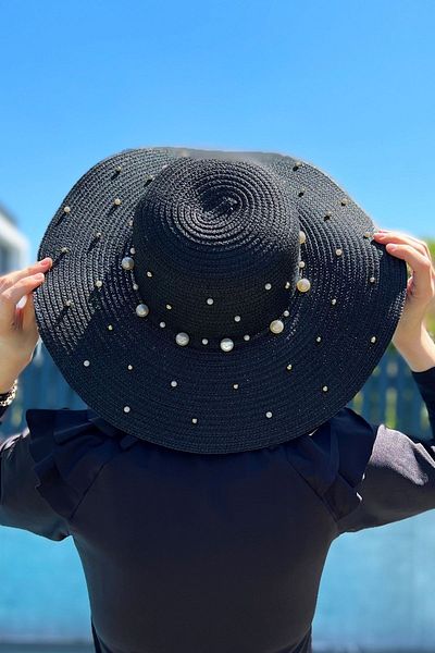 Remsa Mayo Straw Hat with Pearls Black Rş-62