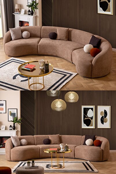 Eymense Elips Köşe Koltuk Takımı Kahve