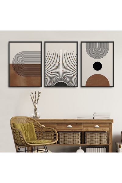 HOMEPACK 3 Parça Çerçeveli Tablo Seti Boho Tarzı Geometrik Şekiller Hpn139