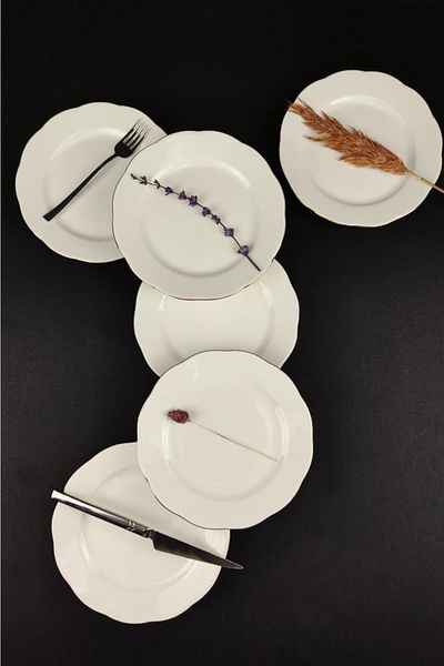 Digithome 6-Piece Gold Rim Porcelain Cake Plate 19 Cm Gold - Tl4036716 C320.003