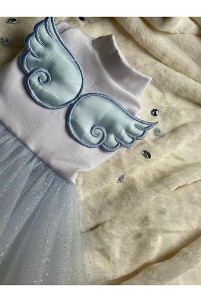 Barneystore Cat Dog Cotton Combed Blue Angel Wings Tutu Dress