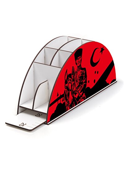 kutuTR Wooden Vip Atatürk Series Model Rainbow Ruled Desktop Pen Holder Organizer Assembled Boxed