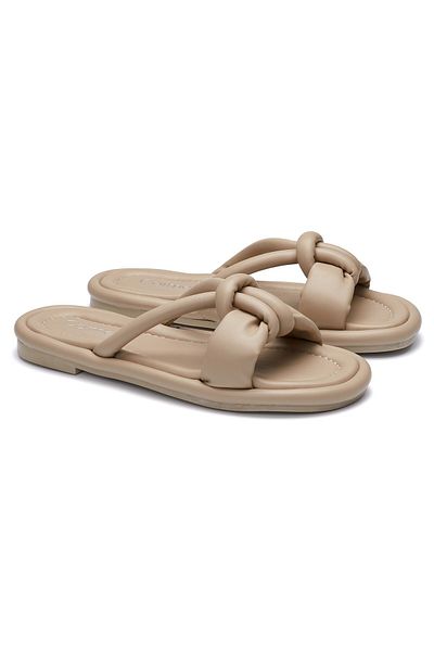 İmerShoes Μπεζ παντόφλες Puff - Μαλακή σόλα, ελαφρώς εύκαμπτα, αφράτα καλοκαιρινά σανδάλια με κορδέλα 026