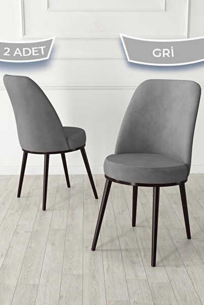Canisa Jaxe Serisi 2 Adet Gri Mutfak Sandalyesi Metal Kahverengi Iskeletli 1....