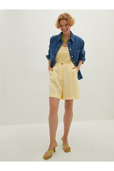 LC Waikiki High Waist Loose Fit Women's Bermuda Shorts with Pocket Detail