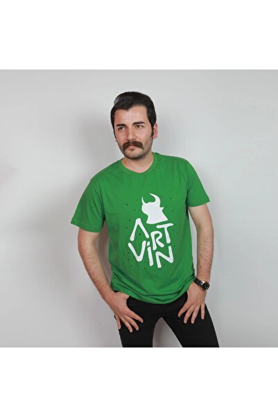 Artvin Logo Baskılı Bisiklet Yaka Tişört / Yeşil