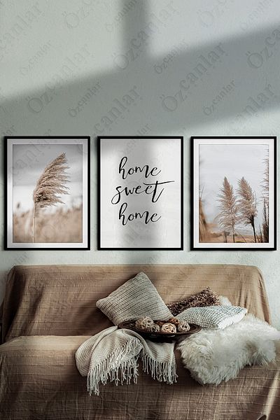 ÖZCANLAR ÇERÇEVE Home Sweet Home Frameless Frame Look 3 τεμαχίων MDF Wall Pampas Σετ ζωγραφικής με κοπή λέιζερ