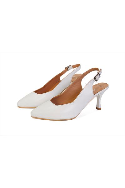 Cabra Blanca Pantofi cu toc ascuțit cu bretele din piele naturală albă Pantofi de damă clasici cu toc ascuțit