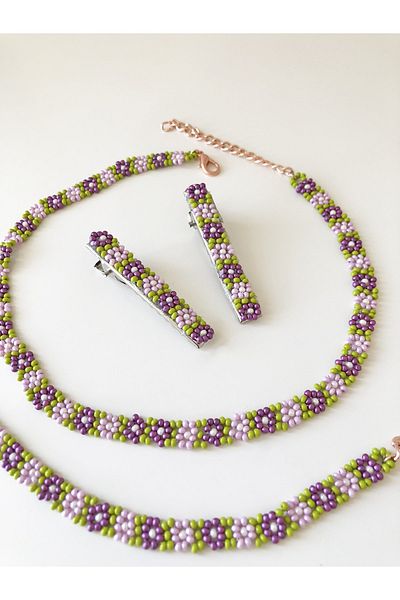 Woollyland Handmade Beaded Necklace Bracelet and Buckle Set