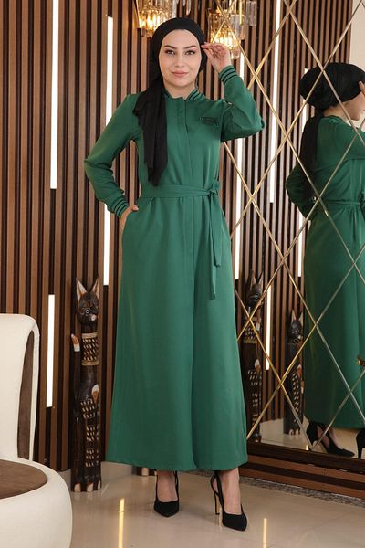 Modamihram Hidden Button Ribbed Abaya Emerald 18901