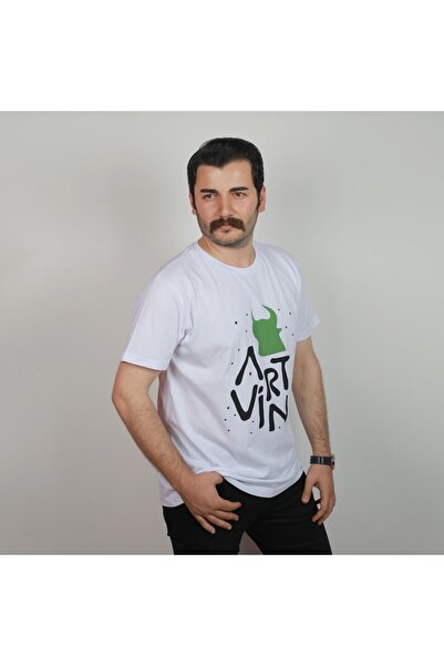 Logo Baskılı Bisiklet Yaka Tişört / Beyaz