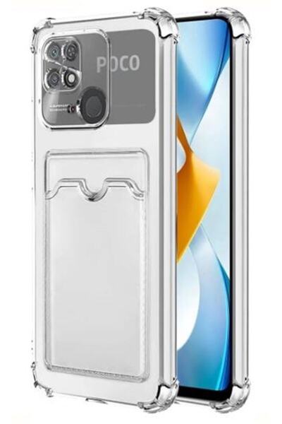 piblue جراب Xiaomi Poco C40 مع حامل بطاقة وسيليكون مقاوم للصدمات + واقي شاشة