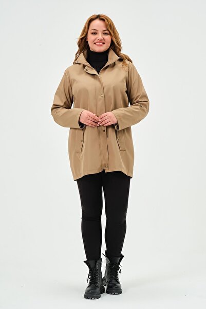 GLR&GYM Sumru Mevsimlik Büyük Beden Kadın Polyester Kadın Trençkot Mont