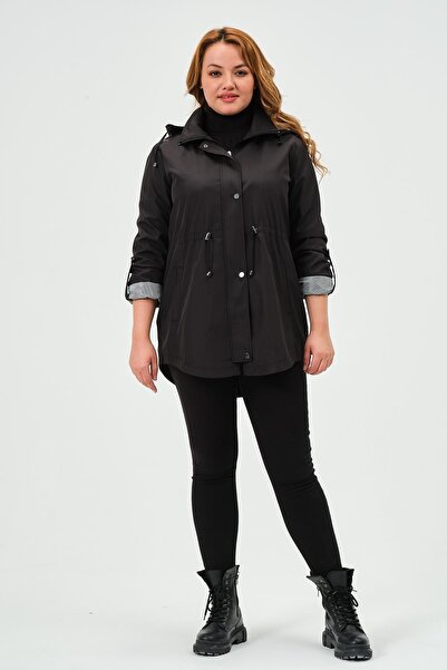 GLR&GYM Seden Mevsimlik Büyük Beden Kadın Polyester Trençkot Mont