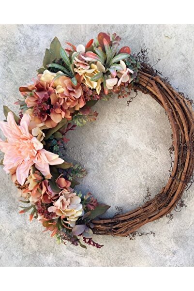 Mori Atölye 30-33 Cm Somon Yıldız Çiçekli Ev Kapı Süsü