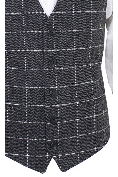 MENTOR REGALO Erkek Yelek V Yaka Gri Ekose Yün 50534