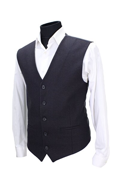 MENTOR REGALO Чоловічий жилет з V-подібним коміром, чорний з візерунком 50541