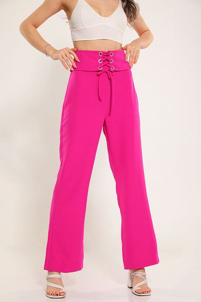 GÜLSELİ Pantaloni Palazzo cu detaliu cu centură de damă fucsia