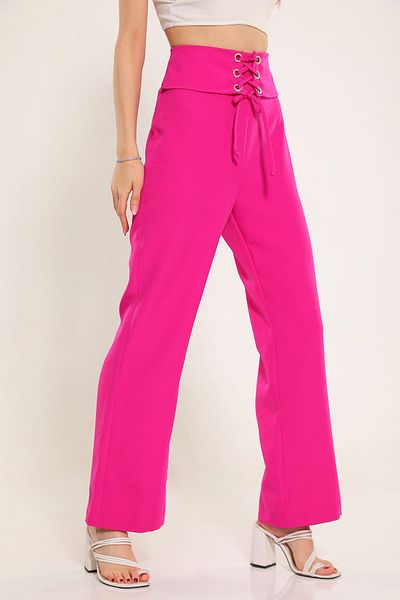 GÜLSELİ Pantaloni Palazzo cu detaliu cu centură de damă fucsia