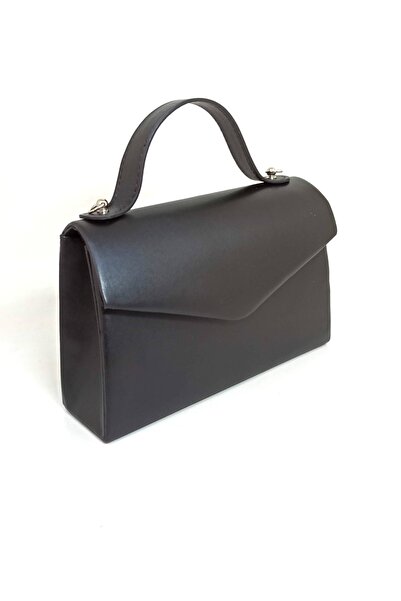 dizaynbag Women's Black Faux Leather Evening Bag with Silver Chain Strap