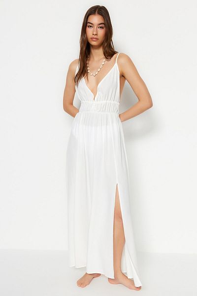 Trendyol Collection Ecru Maxi tkané plážové šaty TBESS23EL00063
