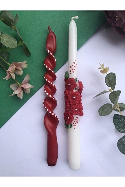 Elif Design 2’li El Boyaması Papatya Ve Çiçek Desenli Tasarım Şamdan Mumu Boy...