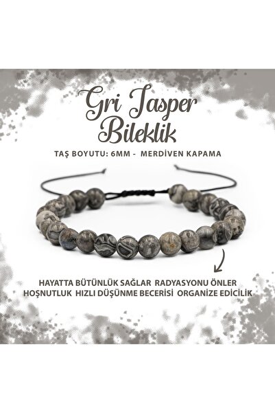 Deniz Doğal Taş Sertifikalı Gri Jasper 6mm Merdiven Kapama Doğal Taş Bileklik