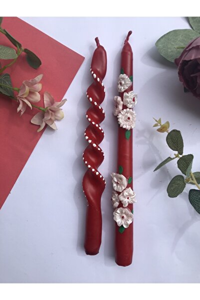 Elif Design 2’li El Boyaması Papatya Ve Çiçek Desenli Tasarım Şamdan Mumu Boy...