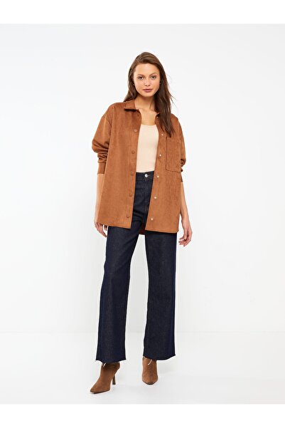 LC Waikiki Dámská košilová bunda s rovným dlouhým rukávem se zapínáním na patentky