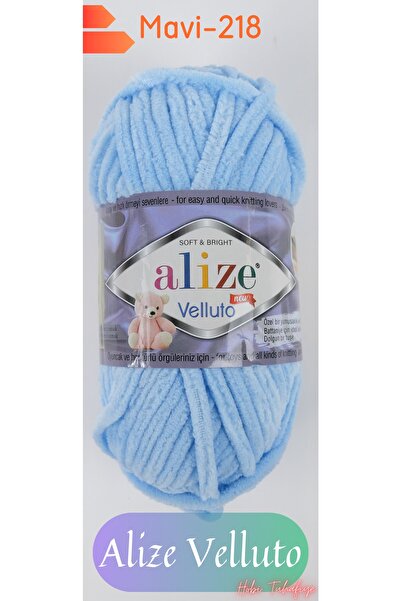 Alize Velluto 218 Mavi Kadife El Örgü Ipi Hırka Patik Battaniye Panduf Ev Botu Atkı Şapka Ve Terlik