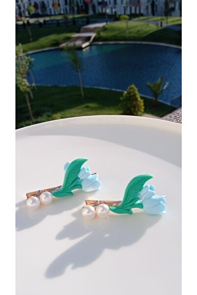 İLKYAZ طقم إكسسوار مكون من قطعتين بإبزيم جانبي من زهرة التوليب مرصع باللؤلؤ