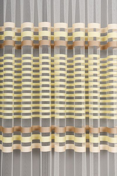 perdealemi Transverse Striped Banded Sports Tulle Curtain, 450x270, Sparse Pleat, 1/2