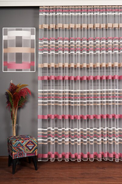 perdealemi Transverse Striped Banded Sports Tulle Curtain, 100x270, Tight Ple...