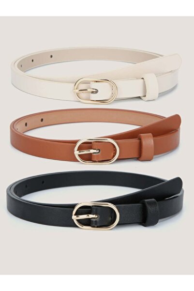 modaes butik مجموعة من 3 أحزمة باللون الأسود والأبيض مقاس قياسي