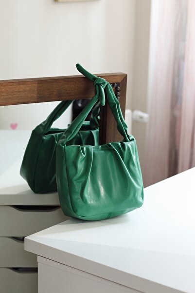 Moom Bag Geantă de umăr cu curea cu fundă verde iarbă pentru femei