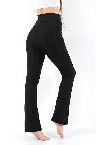 Lamirella Kadın Siyah Yüksek Bel İspanyol Paça Tayt