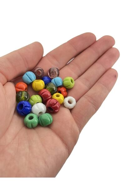 Selvi Konsept Parlak Makarna Cam Boncuk Karışık Renkli Küçük Boy 10 Mm 20 Adet